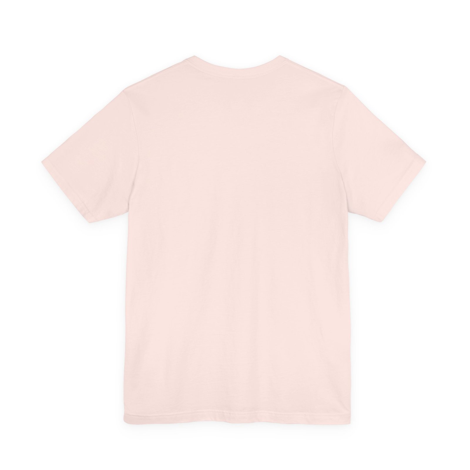 Back view of a light pink crew-neck T-shirt featuring a soft, casual fit.