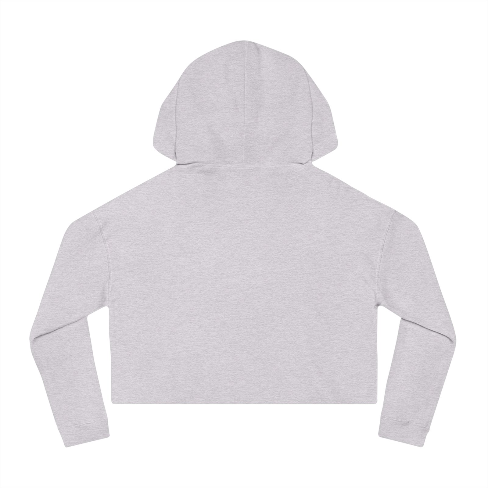Back view of a light purple cropped hoodie with an adjustable hood and long sleeves.