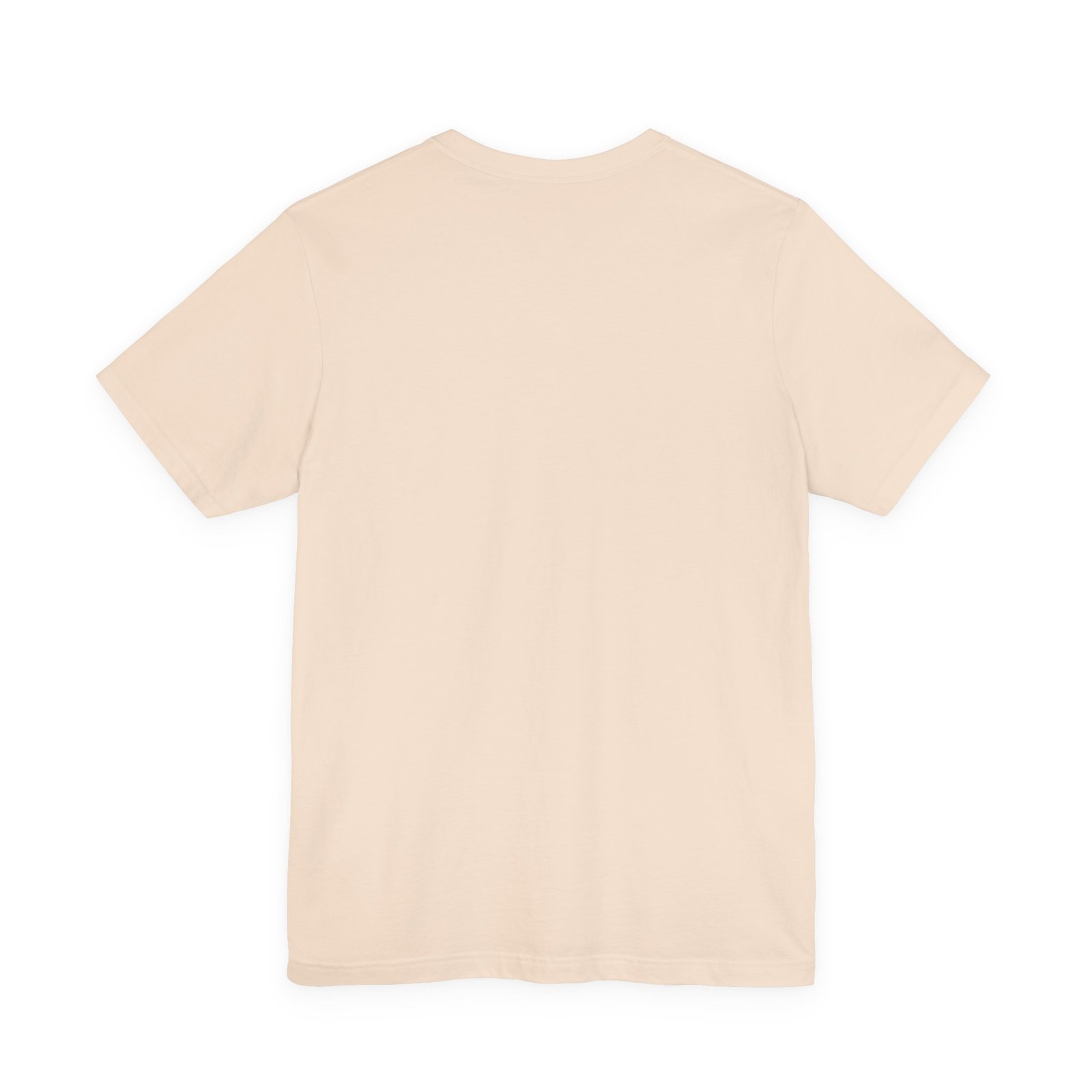Back view of a plain, cream-colored lightweight jersey crew neck T-shirt.